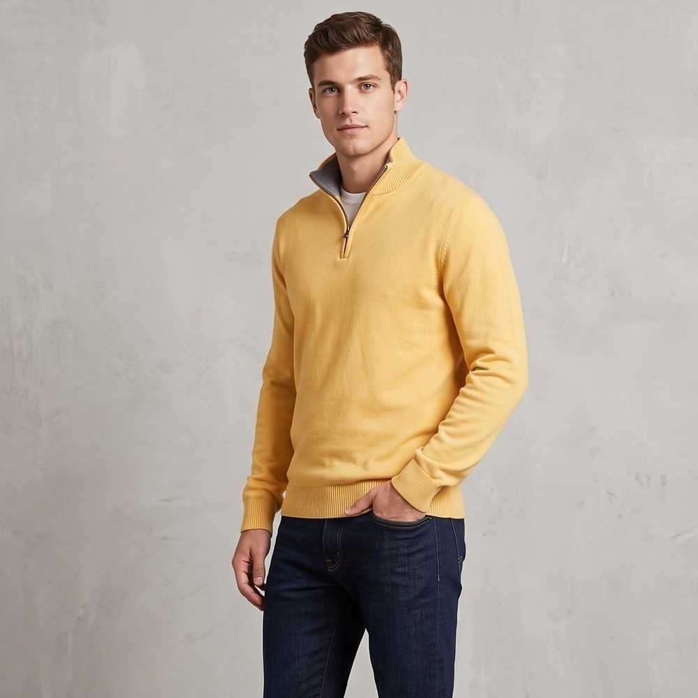 Old Navy Mens Medium Yellow Sweater Quarter-Zip Pullover Mock Neck Cotton